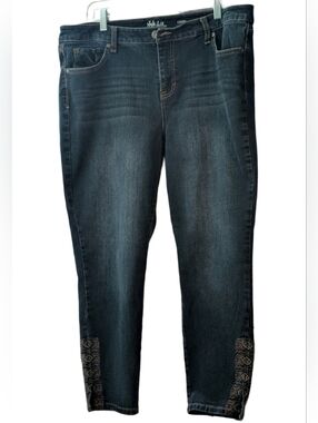 Dark Blue Denim Embroidered Cuff Capri Jeans - Style & Co.